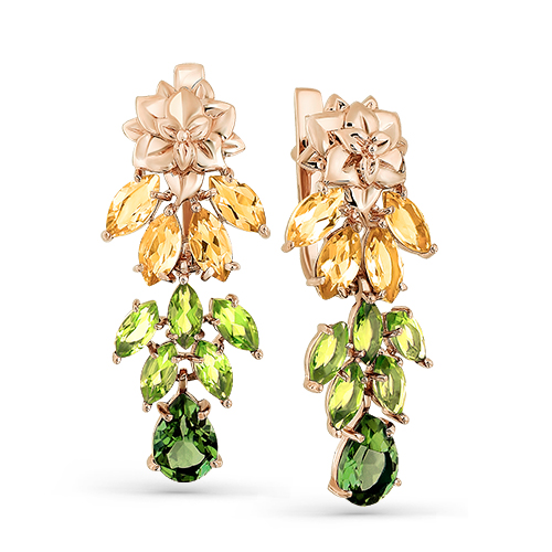 Серьги из красного золота с миксом камней